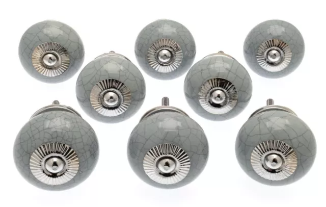 Grey Crackle Ceramic Door Knobs Cupboard Drawer Pull Handles Set of 8