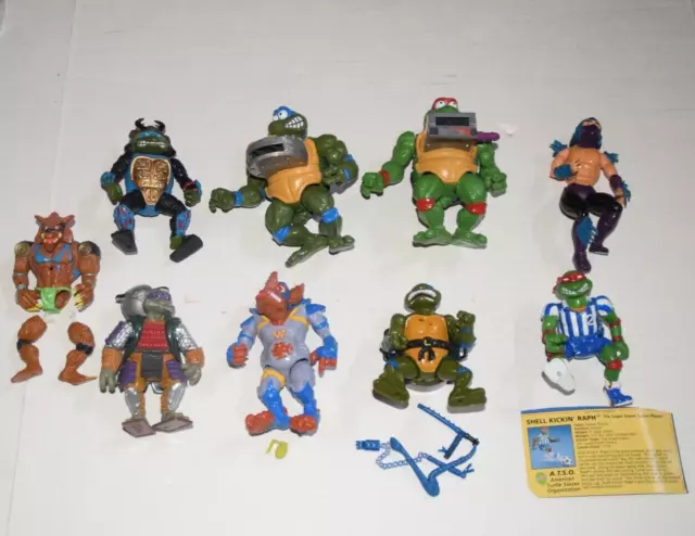 Vintage Playmates Teenage Mutant Ninja Turtles TMNT 9 Figures Lot 1980’s-1990’s