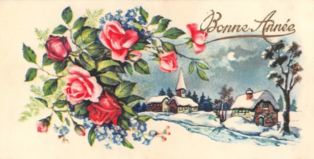 CPA Fantaisie Mignonnette -  Bouquet de fleur et paysage d'hiver