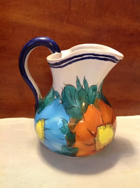 Vintage 6" Hand Painted Mexican Ceramic Pottery Carafe/Pitcher