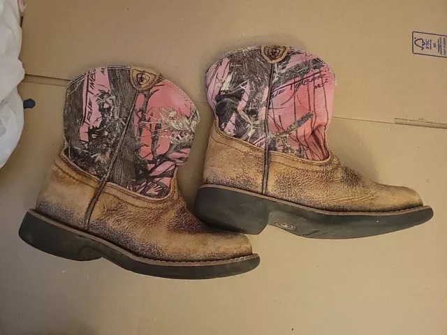 ARIAT Fat Baby Brown Leather Pink Camo Shaft BOOTS ~ Girls 12 ~ 10015391