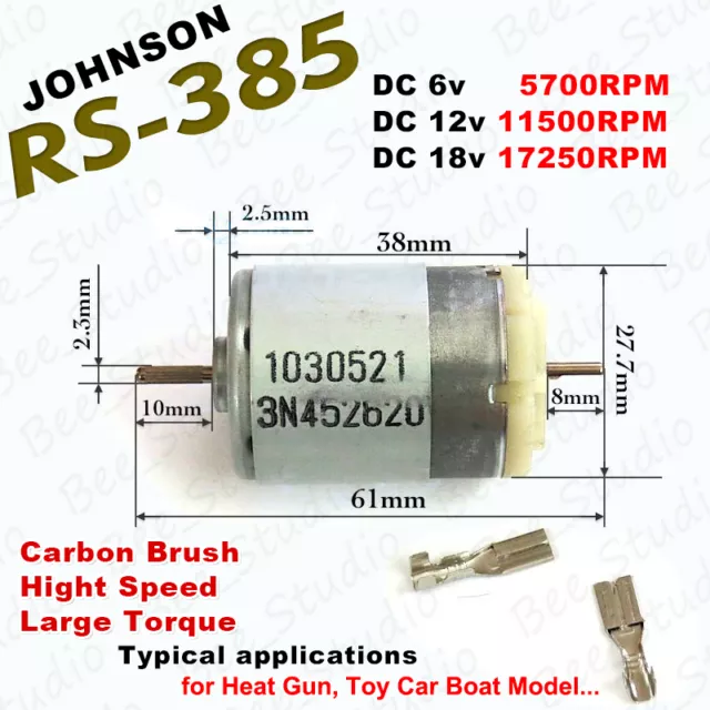 JOHNSON RS-385 DC 6V-18V 12V 11500RPM High Speed Dual Shaft Large Torque Motor