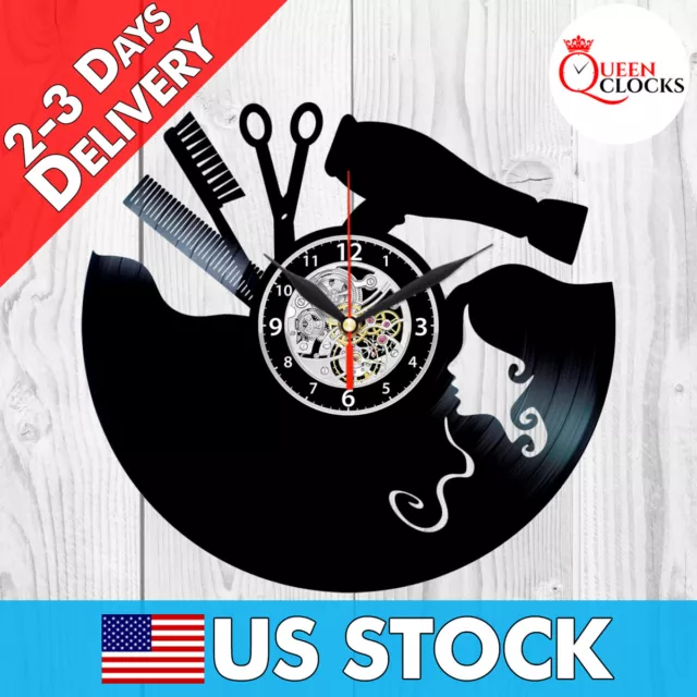 Hairdresser Salon Barber Shop Clock Art Vinyl Record Wall Home Decor Best Gifts