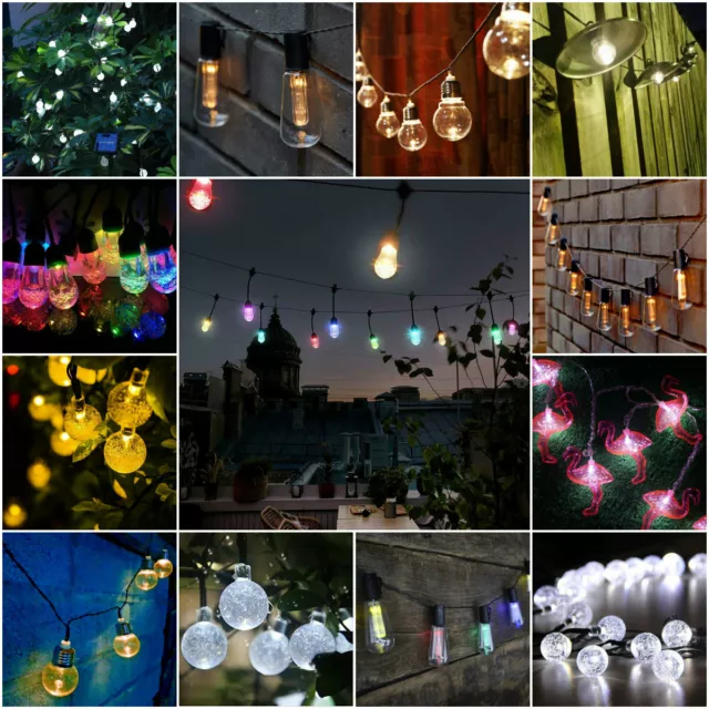 NEUF String Lights Multicolore Blanc Intérieur Extérieur Jardin Party Solaire Rétro
