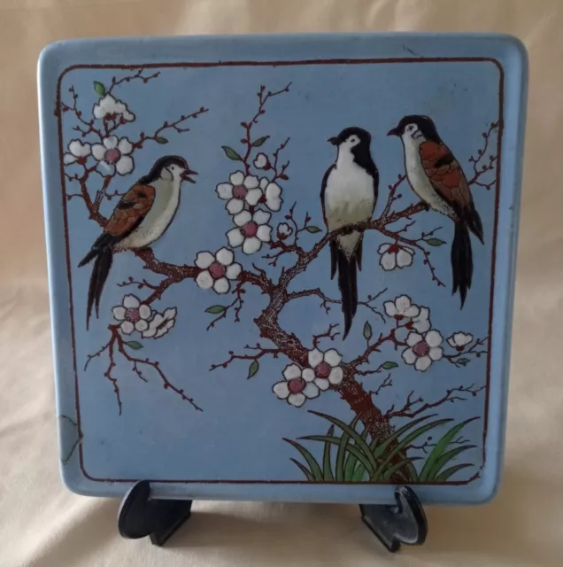 Ancien dessous de plat en faïence à décor d'oiseaux - XXe