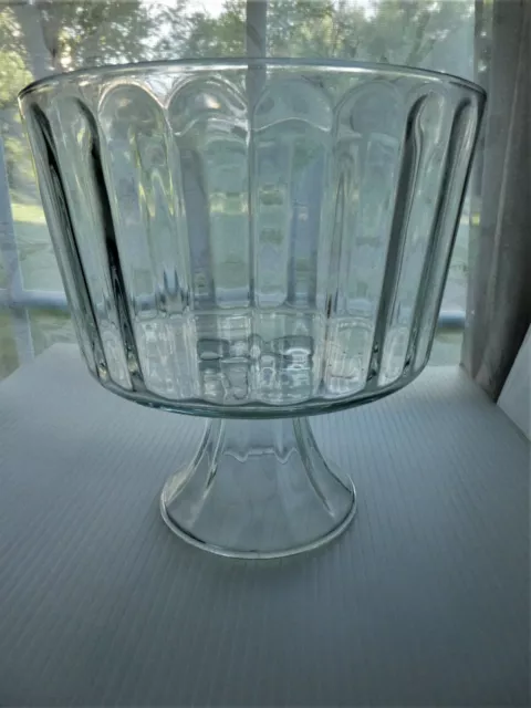 VTG Clear Depression Glass Hazel Atlas RIBBON Pattern Punch Pedestal Bowl 1930s 3