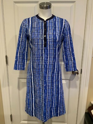 J. McLaughlin Blue Striped Shift Dress W/ 3/4 Length Sleeves, Size Small