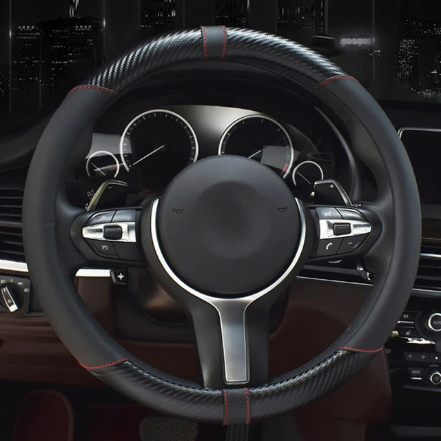 37-38cm Car Accessories Steering Wheel Cover Black Leather Anti-slip Universal