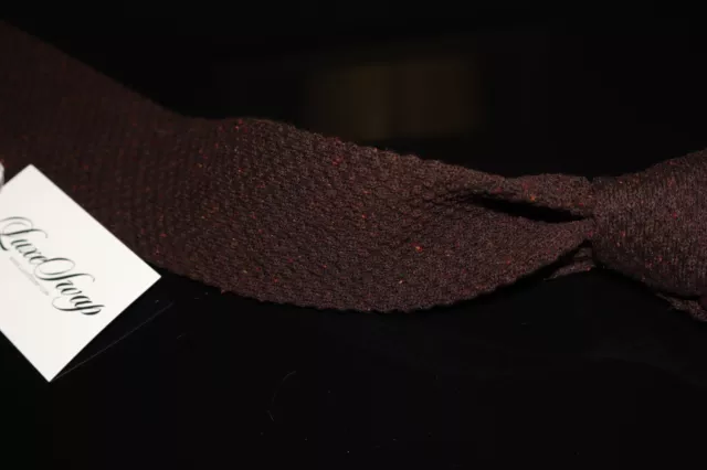 LNWOT Eton Made in Italy Wool Silk Brown Donegal Bubble Knitted Square Tip Tie