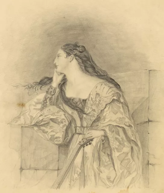 Margaret de Sir Walter Scott - Original Milieu du XIXe siècle Dessin de graphite