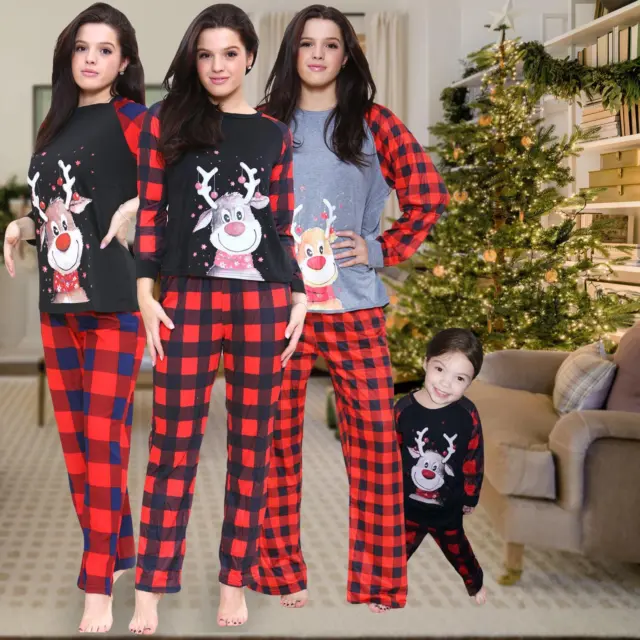 Christmas Pyjamas Women Nightwear Matching Adult Kids Xmas Pajamas Pjs Set UK