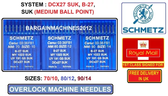 Schmetz Dcx27 B27 Suk M/Kugelpunktgrössen (3) Over Lock Nähmaschinennadeln