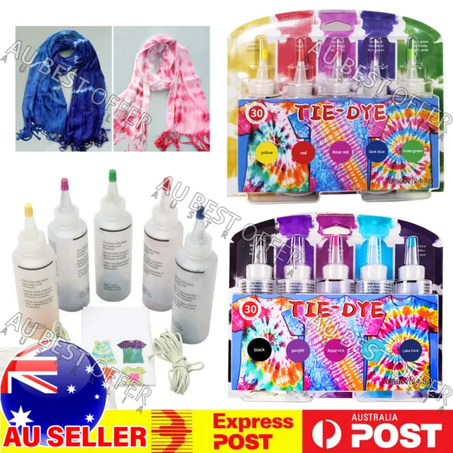 Fabric Tie Dye Kit 5 Colours Kits One Step Rainbow Neon Art DIY Kids Gift  AUS