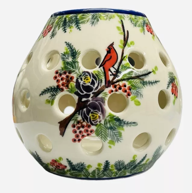 Boleslawiec Polish Ceramic Pottery Floral Cardinal Candle Holder Uno Alla Volta