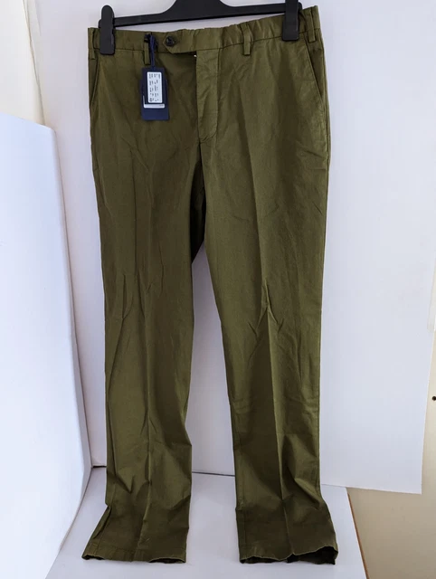 Turnbull & Asser Men's Manson Cotton Trousers, Dark Green, Waist 38