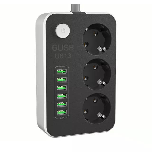 A66D 3 Compartimentos Enchufe Múltiple Regleta de Mesa + 6x USB Cargador 3