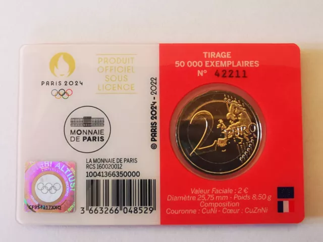 Frankreich Olympiade Paris 2 Euro 2022 Oly 2024 bfr st Coincard Diskuswerfen rot