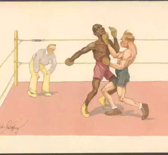 Mixed Race Boxing Match,Negro,Schonpflug,Sport Postcard