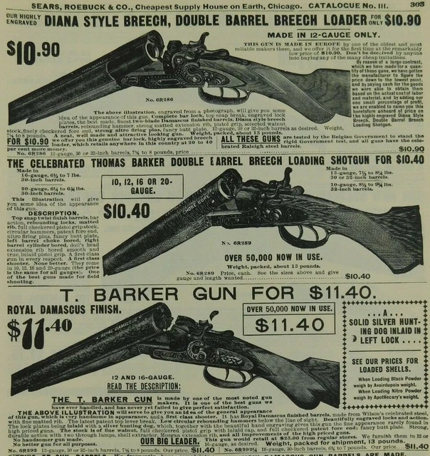 DIANA STYLE BREECH Double Barrel Shotgun Sears Roebuck Vintage Ads