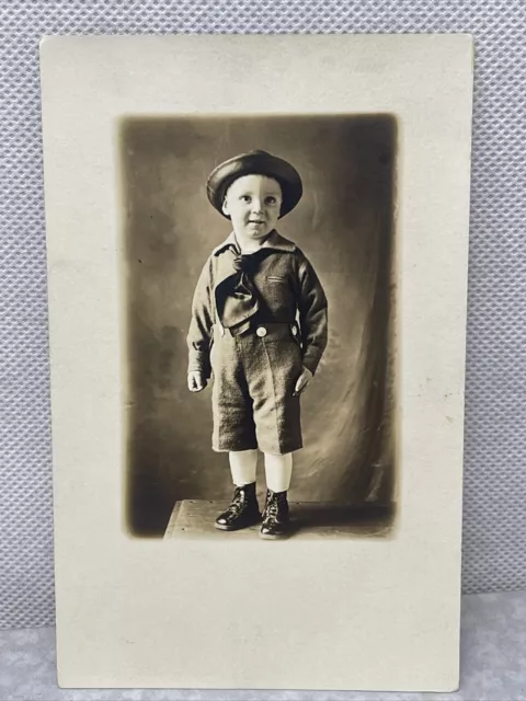 SMILING LITTLE BOY ANTIQUE REAL PHOTO POSTCARD 1925 Ernest W. Brown’s Kentucky 3