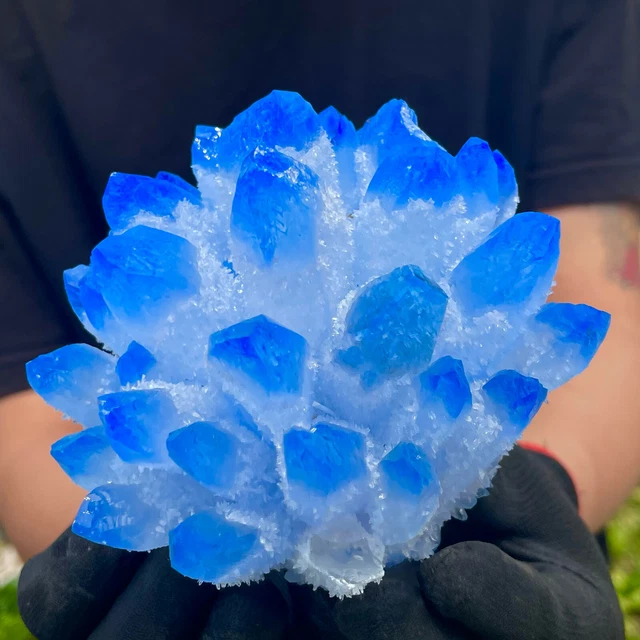 2.13LB New Find sky blue Phantom Quartz Crystal Cluster Mineral Specimen Healing 10