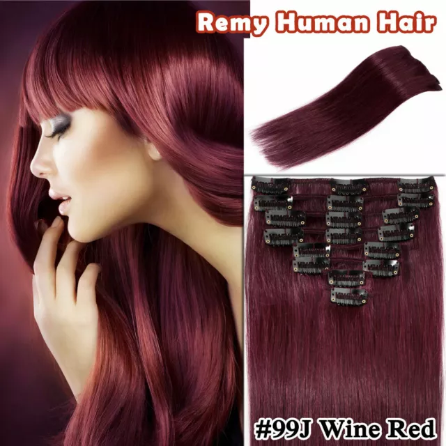 100% Real Remy Human Hair Extensions Clip In 8Pcs Full Head Long Medium Short UK