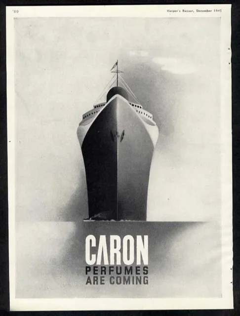 CARON Paris PERFUME Ad 1945 Large Cruise Ship in Sea Magazine Page