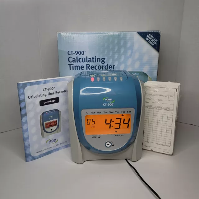 Icon Time Systems CT-900 Calculating Time Clock USED - Tested With Box *NO KEYS*