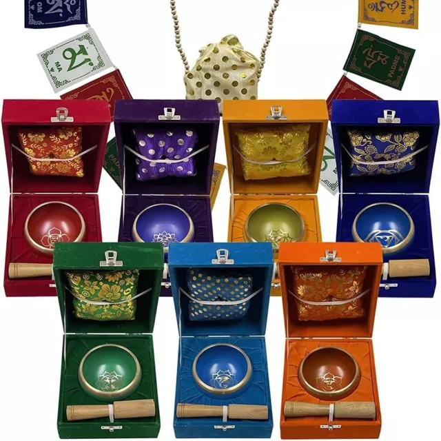 Tibetan Singing Bowls Gift Set of 7 for Chakra Healing Meditation 3.5 inch