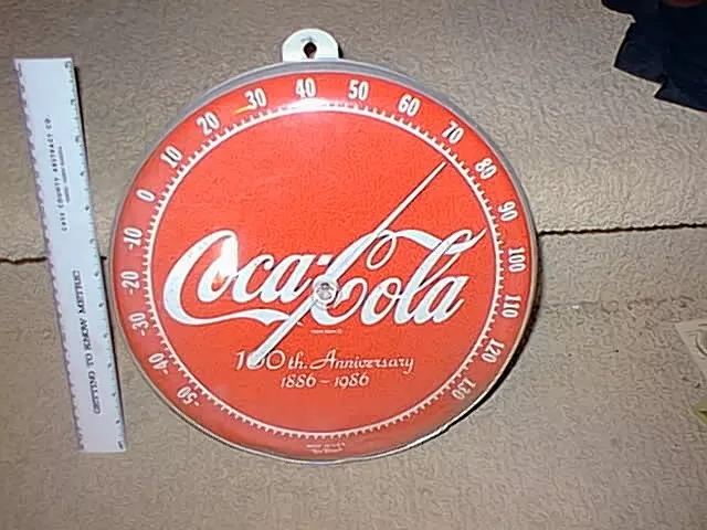 Vintage Coca Cola Coke Round Wall Tin Thermometer 100th Anniversary 1886-1996