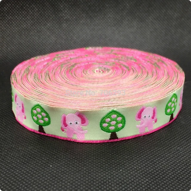 "Cinta Jacquard tejida 5/8"" 16mm x 10 yardas 100% poliéster elefantes rosados...