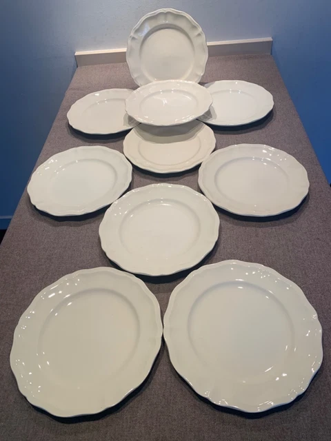 10 Assiettes Plates Sarreguemines Digoin Dv Couleur Ivoire Bord Chantourne Deco
