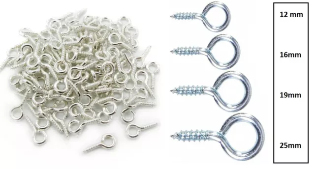 SMALL STEEL SCREW IN EYE HOOKS 14,16,19mm Metal/Wood/Thread/Twist/Ring/Loop/Hoop