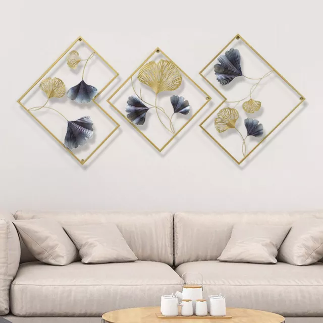 3Pcs Metal Gold+Blue Wall Art Hanging Sculpture Home Art Decor 3D 164 x 70.5cm