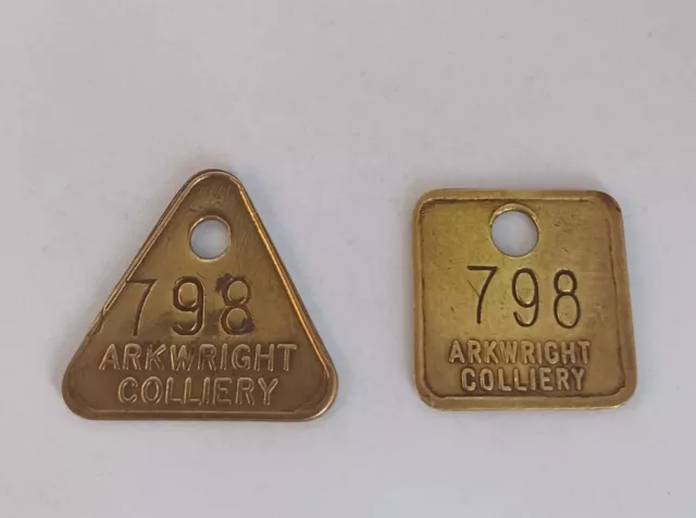 Arkwright colliery matching pair 2 pit check 798 miners coal mining token tally