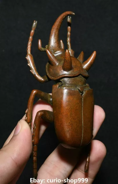 11cm Antique Chinese Bronze Fengshui Folk Beetle Insect Entomo Animal Statue 2