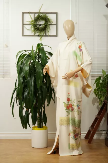 Dear Vanilla Japanese Silk Kimono Women's Robe Gown Authentic Japan Vintage Mint
