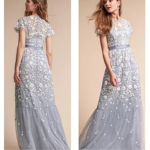 Needle & Thread Meadow Embroidered Tulle Gown light blue Size 2