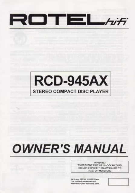 Bedienungsanleitung-Operating Instructions für Rotel RCD-945 AX