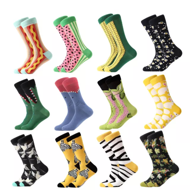Mens Combed Cotton Socks Novelty Animal Print Funny Casual Dress Socks For Gifts