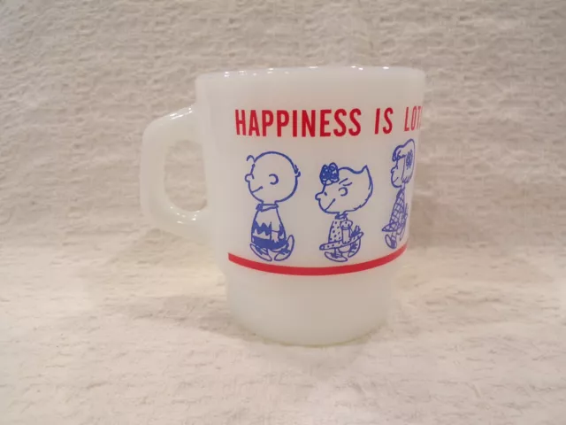 Fire-King Peanuts Characters HAPPINESS IS WEBER'S BREAD Advertising Coffee Mug