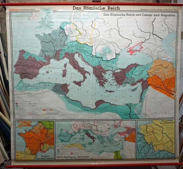 ROLLABLE MURAL SCHOOL Wall Chart Poster Geography Map History of Roman ...