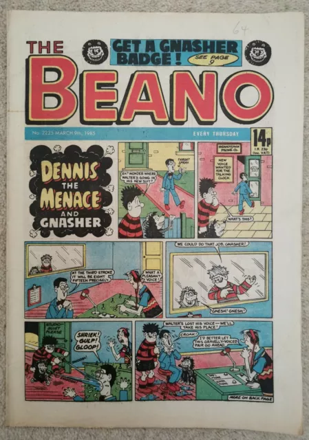 Vintage Beano Comic # 2225 March 9th 1985. Dennis the Menace, Minnie the Minx