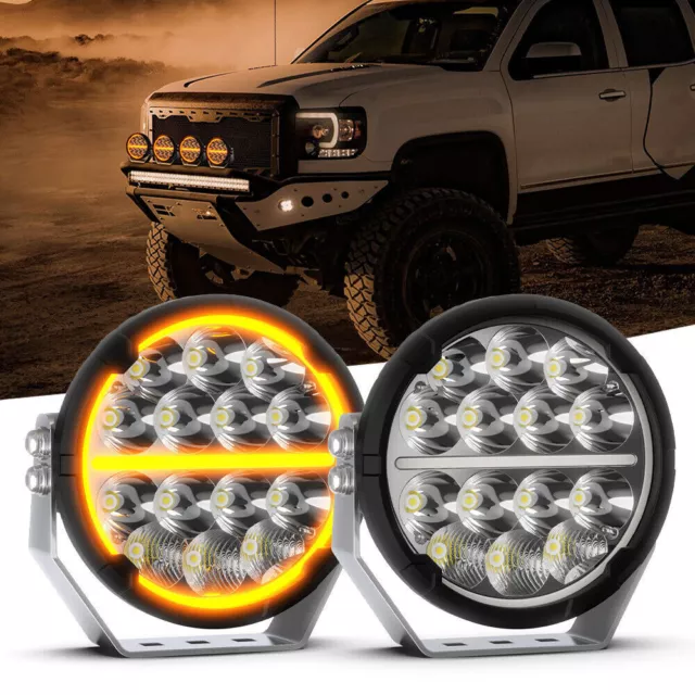 Pair 7" inch LED Driving Work Lights Spot Fog Round Offroad SUV ATV 4WD Halo DRL