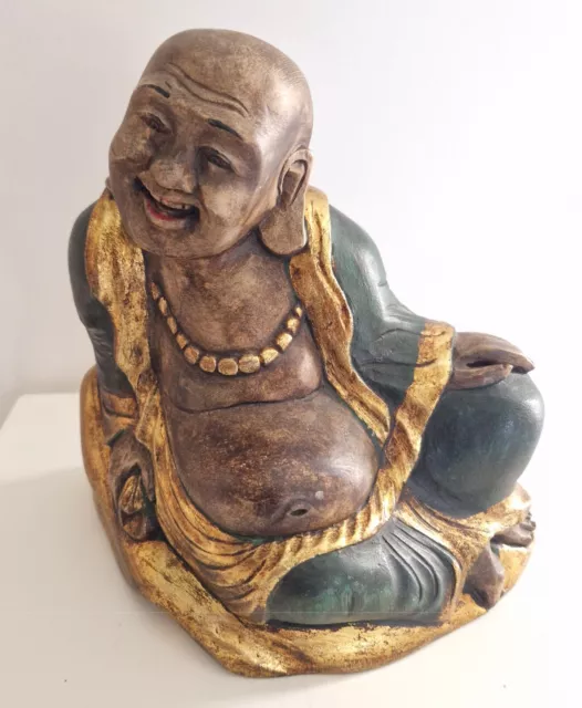 Grande Sculpture de Bouddha en bois statue divinité H 23 cm