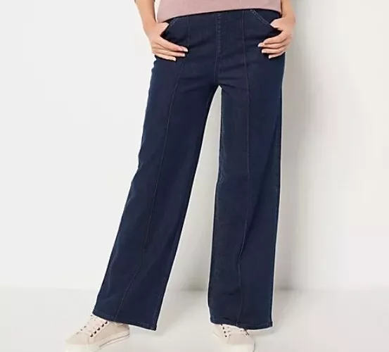 Isaac Mizrahi Live! Tall TRUE DENIM Wide Leg Trouser Jeans Dark Indigo,Tall 2