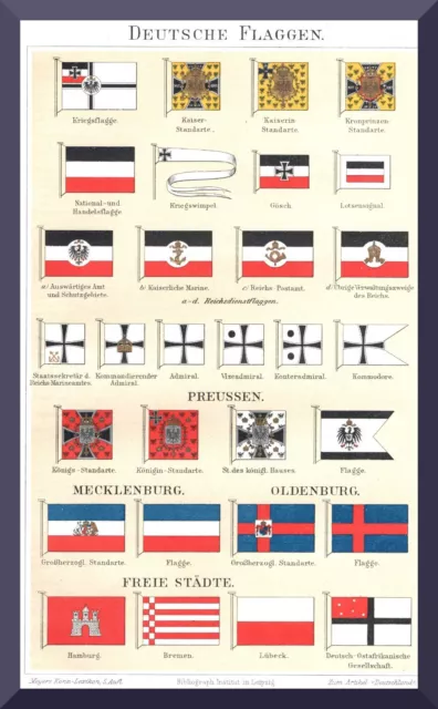 +Deutsche Flaggen+ schöne Chromolitho+ 1895 +Standarte,Kriegsflagge,Dienstflagge