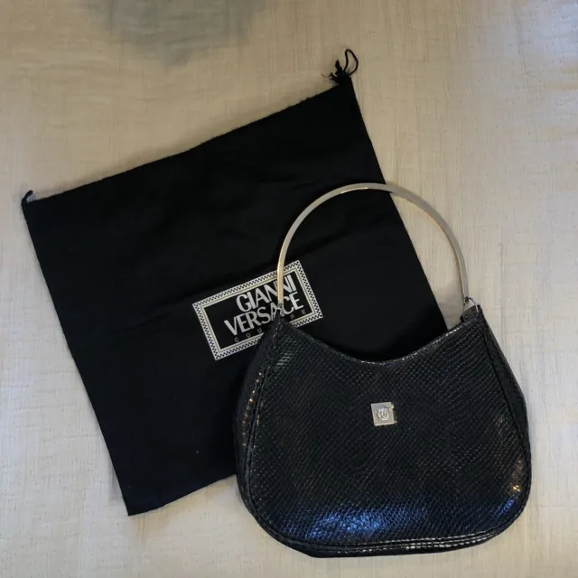 Vintage 90s Gianni Versace Couture black python scale print handbag
