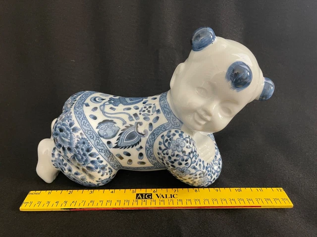 Vintage Chinese Asian Porcelain Opium Headrest Pillow Blue