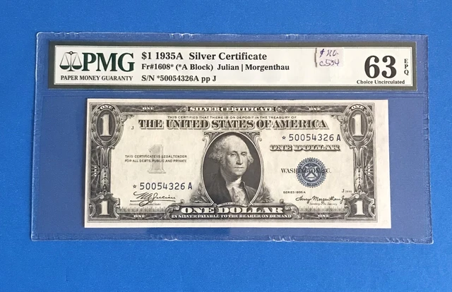 1935 A STAR $1 SILVER CERTIFICATE  PMG  MS 63  CH UNK EPQ  ON SALE!!  (c534)